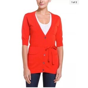 Trina Turk_  Red Orange Cotton Blend Belted Cardigan